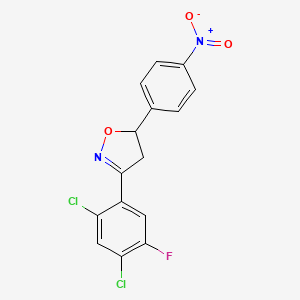 molecular formula C15H9Cl2FN2O3 B12894744 3-(2,4-Dichloro-5-fluorophenyl)-5-(4-nitrophenyl)-4,5-dihydro-1,2-oxazole CAS No. 649556-50-3