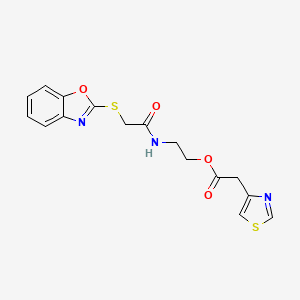 molecular formula C16H15N3O4S2 B12894879 2-(2-(Benzo[d]oxazol-2-ylthio)acetamido)ethyl 2-(thiazol-4-yl)acetate 