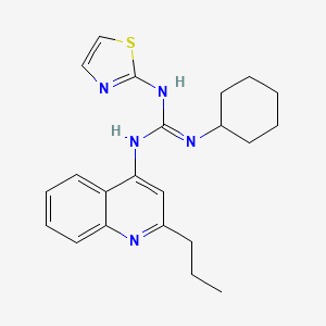 molecular formula C22H27N5S B12894896 Guanidine, N-cyclohexyl-N'-(2-propyl-4-quinolinyl)-N''-2-thiazolyl- CAS No. 71079-78-2