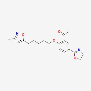molecular formula C20H24N2O4 B12895041 Ethanone, 1-(5-(4,5-dihydro-2-oxazolyl)-2-((5-(3-methyl-5-isoxazolyl)pentyl)oxy)phenyl)- CAS No. 105639-12-1