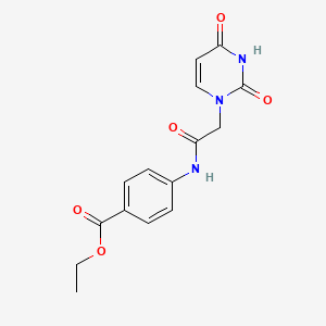 molecular formula C15H15N3O5 B12895415 Ethyl 4-{[(2,4-dioxo-3,4-dihydropyrimidin-1(2h)-yl)acetyl]amino}benzoate CAS No. 4113-91-1