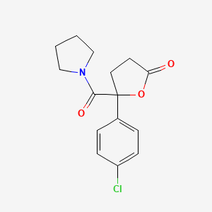 molecular formula C15H16ClNO3 B12895477 Pyrrolidine, 1-((2-(4-chlorophenyl)tetrahydro-5-oxo-2-furanyl)carbonyl)- CAS No. 39832-63-8