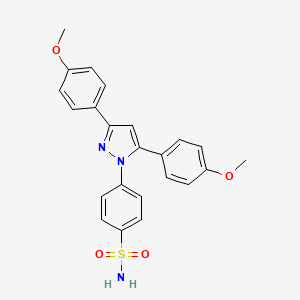 molecular formula C23H21N3O4S B12895549 Benzenesulfonamide, 4-[3,5-bis(4-methoxyphenyl)-1H-pyrazol-1-yl]- CAS No. 143809-39-6