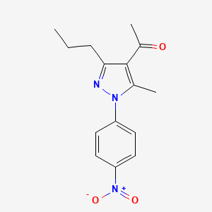 molecular formula C15H17N3O3 B12895716 Ethanone, 1-[5-methyl-1-(4-nitrophenyl)-3-propyl-1H-pyrazol-4-yl]- CAS No. 61261-81-2
