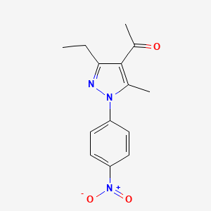 molecular formula C14H15N3O3 B12895761 Ethanone, 1-[3-ethyl-5-methyl-1-(4-nitrophenyl)-1H-pyrazol-4-yl]- CAS No. 61261-80-1