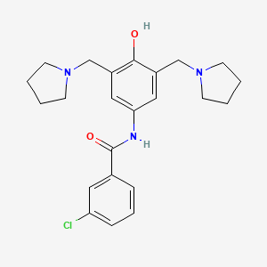 molecular formula C23H28ClN3O2 B12896125 3-Chloro-N-{4-hydroxy-3,5-bis[(pyrrolidin-1-yl)methyl]phenyl}benzamide CAS No. 91111-99-8