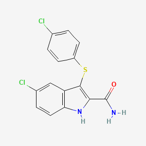 molecular formula C15H10Cl2N2OS B12896175 1H-Indole-2-carboxamide, 5-chloro-3-[(4-chlorophenyl)thio]- CAS No. 540740-77-0
