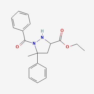 molecular formula C20H22N2O3 B12896352 3-Pyrazolidinecarboxylic acid, 1-benzoyl-5-methyl-5-phenyl-, ethyl ester CAS No. 582322-45-0