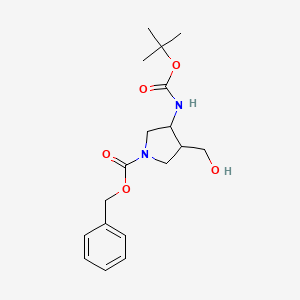 molecular formula C18H26N2O5 B1289640 Benzyl 3-((tert-butoxycarbonyl)amino)-4-(hydroxymethyl)pyrrolidine-1-carboxylate CAS No. 1255099-67-2