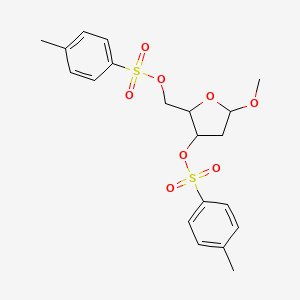 molecular formula C20H24O8S2 B12896627 5-Methoxy-2-((tosyloxy)methyl)tetrahydrofuran-3-yl 4-methylbenzenesulfonate CAS No. 60110-72-7