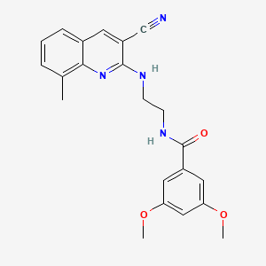 molecular formula C22H22N4O3 B12896799 N-(2-((3-Cyano-8-methylquinolin-2-yl)amino)ethyl)-3,5-dimethoxybenzamide CAS No. 606105-16-2