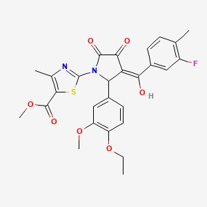 molecular formula C27H25FN2O7S B12896803 Methyl 2-(2-(4-ethoxy-3-methoxyphenyl)-3-(3-fluoro-4-methylbenzoyl)-4-hydroxy-5-oxo-2,5-dihydro-1H-pyrrol-1-yl)-4-methylthiazole-5-carboxylate CAS No. 618075-81-3