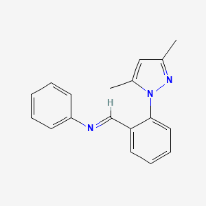 molecular formula C18H17N3 B12896900 Benzenamine, N-[[2-(3,5-dimethyl-1H-pyrazol-1-yl)phenyl]methylene]- CAS No. 832723-61-2