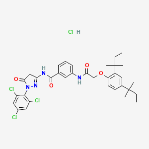 molecular formula C34H38Cl4N4O4 B12897023 Benzamide, 3-[[[2,4-bis(1,1-dimethylpropyl)phenoxy]acetyl]amino]-N-[4,5-dihydro-5-oxo-1-(2,4,6-trichlorophenyl)-1H-pyrazol-3-yl]-, monohydrochloride CAS No. 63217-46-9