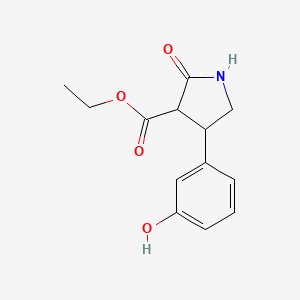 molecular formula C13H15NO4 B12897032 3-Pyrrolidinecarboxylic acid, 4-(3-hydroxyphenyl)-2-oxo-, ethyl ester CAS No. 62253-69-4