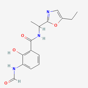 molecular formula C15H17N3O4 B12897193 N-[1-(5-Ethyl-1,3-oxazol-2-yl)ethyl]-3-formamido-2-hydroxybenzamide CAS No. 652151-70-7