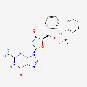 molecular formula C26H31N5O4Si B12897348 2-amino-9-[(2R,4S,5R)-5-[[tert-butyl(diphenyl)silyl]oxymethyl]-4-hydroxyoxolan-2-yl]-1H-purin-6-one 
