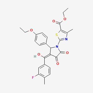 molecular formula C27H25FN2O6S B12897509 Ethyl 2-(2-(4-ethoxyphenyl)-3-(3-fluoro-4-methylbenzoyl)-4-hydroxy-5-oxo-2,5-dihydro-1H-pyrrol-1-yl)-4-methylthiazole-5-carboxylate CAS No. 617698-07-4