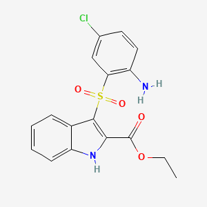molecular formula C17H15ClN2O4S B12897591 1H-Indole-2-carboxylic acid, 3-((2-amino-5-chlorophenyl)sulfonyl)-, ethyl ester CAS No. 206256-17-9