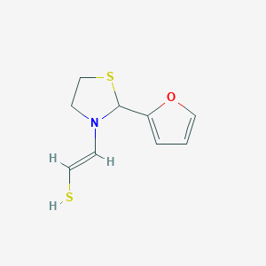 molecular formula C9H11NOS2 B12897677 2-(2-(Furan-2-yl)thiazolidin-3-yl)ethenethiol 