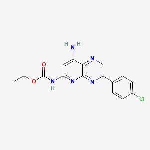 molecular formula C16H14ClN5O2 B12897686 ethyl N-[8-amino-3-(4-chlorophenyl)pyrido[2,3-b]pyrazin-6-yl]carbamate CAS No. 28642-75-3
