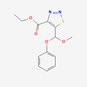 molecular formula C13H14N2O4S B12898202 Ethyl 5-(methoxy(phenoxy)methyl)-1,2,3-thiadiazole-4-carboxylate CAS No. 4609-55-6