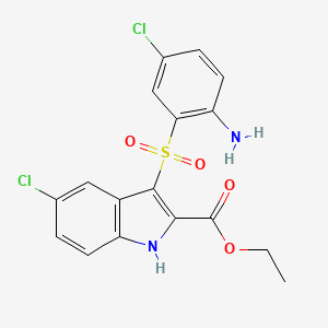 molecular formula C17H14Cl2N2O4S B12898427 Ethyl 3-[(2-amino-5-chlorophenyl)sulfonyl]-5-chloro-1h-indole-2-carboxylate CAS No. 206256-33-9