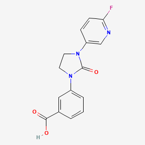 molecular formula C15H12FN3O3 B12898672 Benzoic acid, 3-[3-(6-fluoro-3-pyridinyl)-2-oxo-1-imidazolidinyl]- CAS No. 651749-20-1