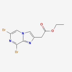 molecular formula C10H9Br2N3O2 B12898823 Ethyl 2-(6,8-dibromoimidazo[1,2-a]pyrazin-2-yl)acetate CAS No. 77112-56-2