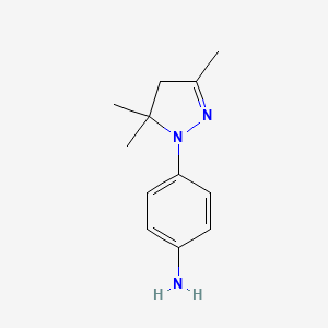 molecular formula C12H17N3 B12899023 Benzenamine, 4-(4,5-dihydro-3,5,5-trimethyl-1H-pyrazol-1-yl)- CAS No. 61155-32-6