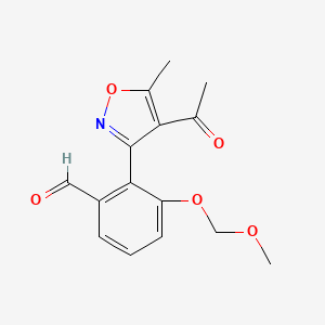 molecular formula C15H15NO5 B12899229 Benzaldehyde, 2-(4-acetyl-5-methyl-3-isoxazolyl)-3-(methoxymethoxy)- CAS No. 577975-45-2