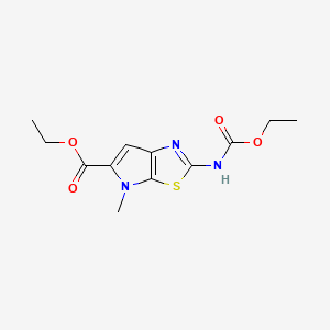 molecular formula C12H15N3O4S B12899545 Ethyl 2-((ethoxycarbonyl)amino)-4-methyl-4H-pyrrolo(3,2-d)(1,3)thiazole-5-carboxylate CAS No. 72083-46-6