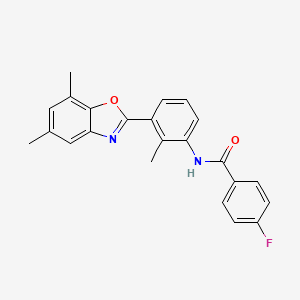molecular formula C23H19FN2O2 B12899972 N-[3-(5,7-dimethyl-1,3-benzoxazol-2-yl)-2-methylphenyl]-4-fluorobenzamide CAS No. 590395-95-2