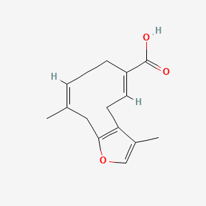 molecular formula C15H18O3 B12900260 (5E,9Z)-3,10-dimethyl-4,7,8,11-tetrahydrocyclodeca[b]furan-6-carboxylic acid 
