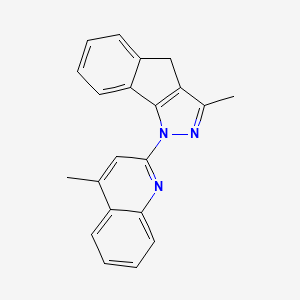 molecular formula C21H17N3 B12900380 Indeno(1,2-c)pyrazole, 1,4-dihydro-3-methyl-1-(4-methyl-2-quinolinyl)- CAS No. 130946-61-1