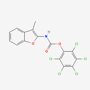 molecular formula C16H8Cl5NO3 B12900393 Carbamic acid, (3-methyl-2-benzofuranyl)-, pentachlorophenyl ester CAS No. 61307-37-7