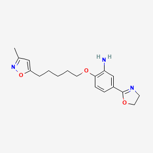molecular formula C18H23N3O3 B12900459 Benzenamine, 5-(4,5-dihydro-2-oxazolyl)-2-((5-(3-methyl-5-isoxazolyl)pentyl)oxy)- CAS No. 105639-05-2