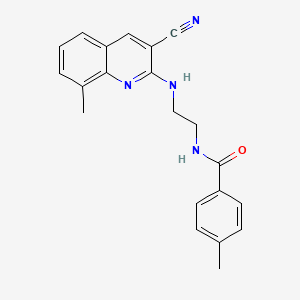 molecular formula C21H20N4O B12900498 N-(2-((3-Cyano-8-methylquinolin-2-yl)amino)ethyl)-4-methylbenzamide CAS No. 606104-82-9