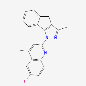 molecular formula C21H16FN3 B12900587 Indeno(1,2-c)pyrazole, 1,4-dihydro-1-(6-fluoro-4-methyl-2-quinolinyl)-3-methyl- CAS No. 130946-70-2