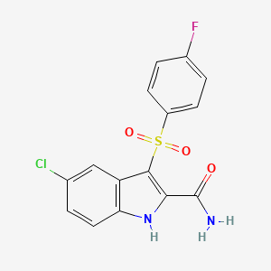 molecular formula C15H10ClFN2O3S B12900657 1H-Indole-2-carboxamide, 5-chloro-3-[(4-fluorophenyl)sulfonyl]- CAS No. 540740-89-4