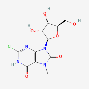 molecular formula C11H13ClN4O6 B12900702 2-Chloro-9-((2R,3R,4S,5R)-3,4-dihydroxy-5-(hydroxymethyl)tetrahydrofuran-2-yl)-6-hydroxy-7-methyl-7H-purin-8(9H)-one 