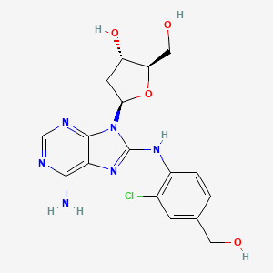molecular formula C17H19ClN6O4 B12901557 Adenosine, 8-((2-chloro-4-(hydroxymethyl)phenyl)amino)-2'-deoxy- CAS No. 119631-05-9