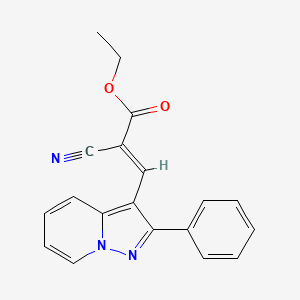 molecular formula C19H15N3O2 B12902310 Ethyl 2-cyano-3-(2-phenylpyrazolo[1,5-a]pyridin-3-yl)acrylate CAS No. 63431-27-6