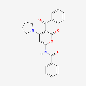 molecular formula C23H20N2O4 B12902458 Benzamide, N-[3-benzoyl-2-oxo-4-(1-pyrrolidinyl)-2H-pyran-6-yl]- CAS No. 62035-07-8