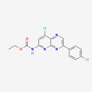molecular formula C16H12Cl2N4O2 B12902743 ethyl N-[8-chloro-3-(4-chlorophenyl)pyrido[2,3-b]pyrazin-6-yl]carbamate CAS No. 28648-99-9