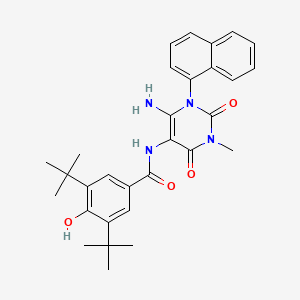 molecular formula C30H34N4O4 B12902802 N-(6-Amino-3-methyl-1-(naphthalen-1-yl)-2,4-dioxo-1,2,3,4-tetrahydropyrimidin-5-yl)-3,5-di-tert-butyl-4-hydroxybenzamide CAS No. 595558-82-0