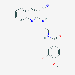 molecular formula C22H22N4O3 B12903409 N-[2-(3-Cyano-8-methyl-quinolin-2-ylamino)-ethyl]-3,4-dimethoxy-benzamide CAS No. 606105-18-4