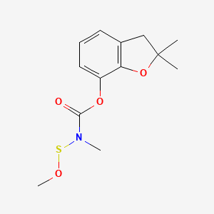 molecular formula C13H17NO4S B12903842 Carbamic acid, (methoxythio)methyl-, 2,3-dihydro-2,2-dimethyl-7-benzofuranyl ester CAS No. 86627-62-5