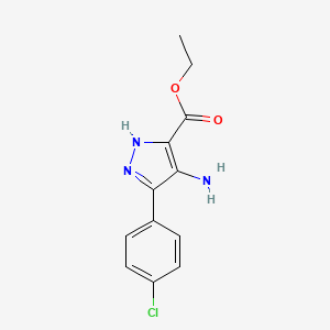 molecular formula C12H12ClN3O2 B12904087 1H-Pyrazole-3-carboxylic acid, 4-amino-5-(4-chlorophenyl)-, ethyl ester CAS No. 91857-59-9