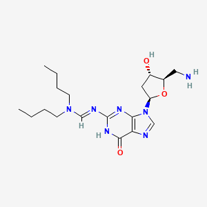 molecular formula C19H31N7O3 B12904107 N'-(9-((2R,4S,5R)-5-(Aminomethyl)-4-hydroxytetrahydrofuran-2-yl)-6-oxo-6,9-dihydro-1H-purin-2-yl)-N,N-dibutylformimidamide 